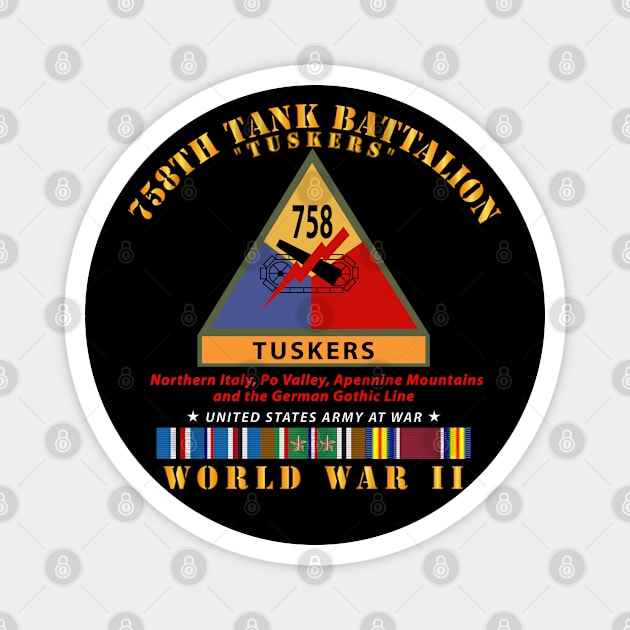 758th Tank Battalion - Tuskers  w SSI Name Tape WWII  EU SVC Magnet by twix123844